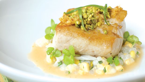 Sea Bass With Thai Curry And Pistachios by Walter Manzke